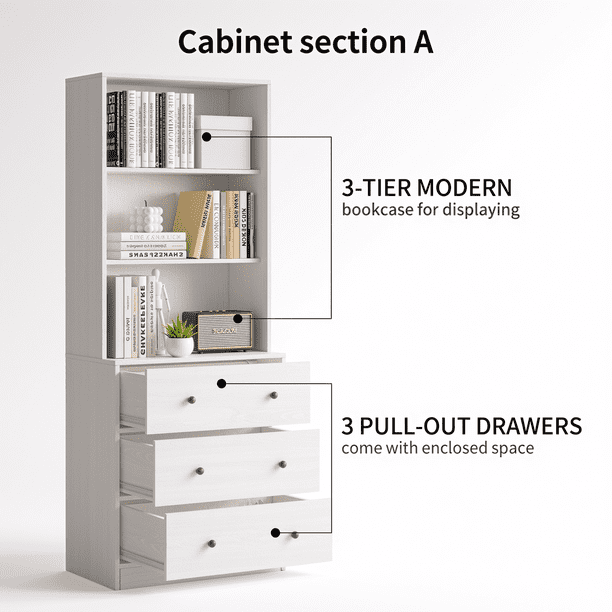 RichYa 71'' Tall Bookcase with 3 Drawers,3 Cubes 6-Tier