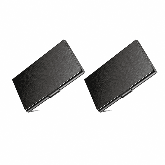 Black Brushed Stainless Steel Business Card Holder, Slim Metal Card Case with Snap Closure for Office & Business Use
