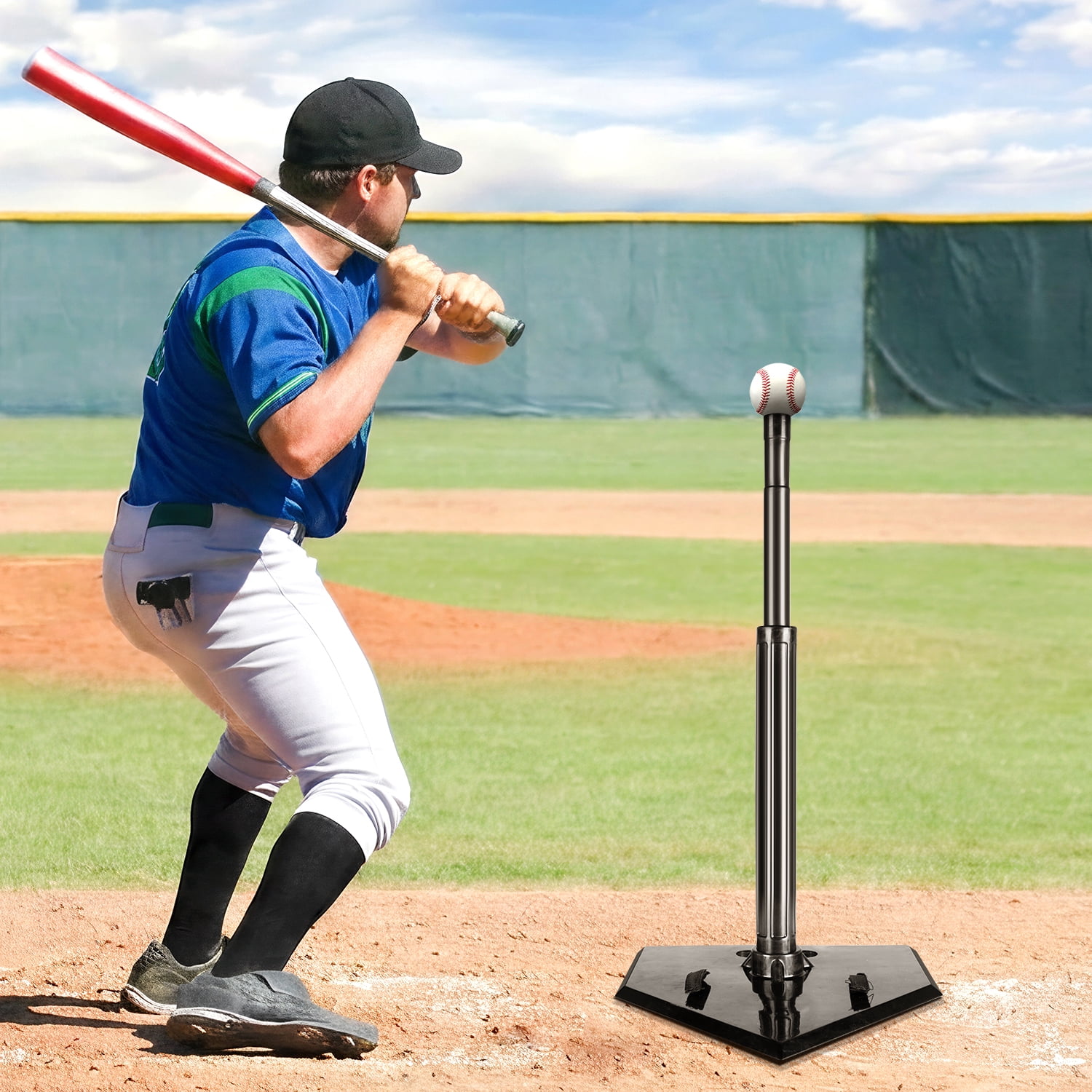 FITPLAY Rubber Baseball Batting Tee, Height Adjustable Portable Baseball Tee for All Ages