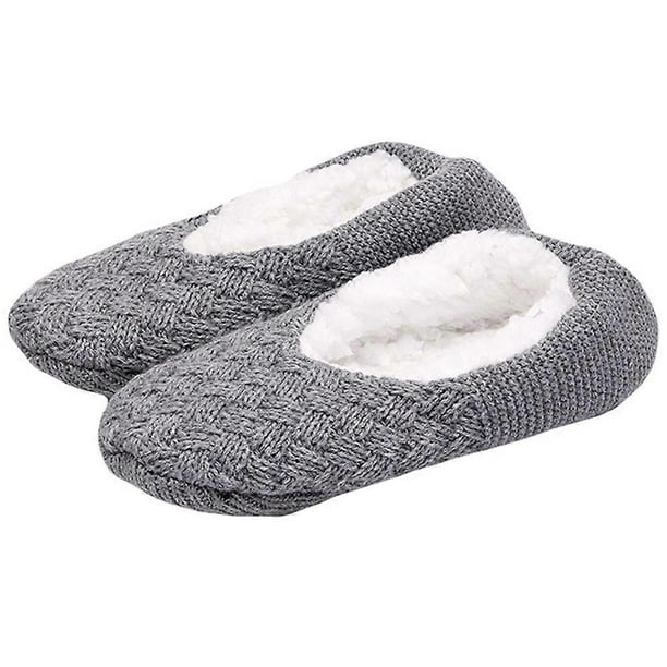 Warm Slipper Socks with Grippers for Winter Made of Acrylic Light Grey Fashionable and Comfortable Design