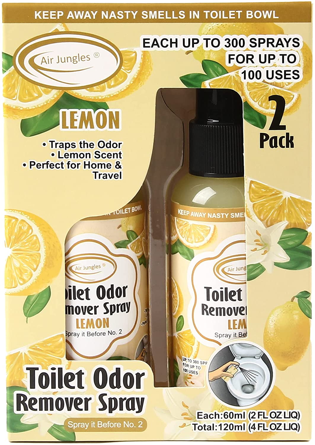 Air Jungles Toilet Poop Odor Eliminator Spray, Lemon Scent, Spray It