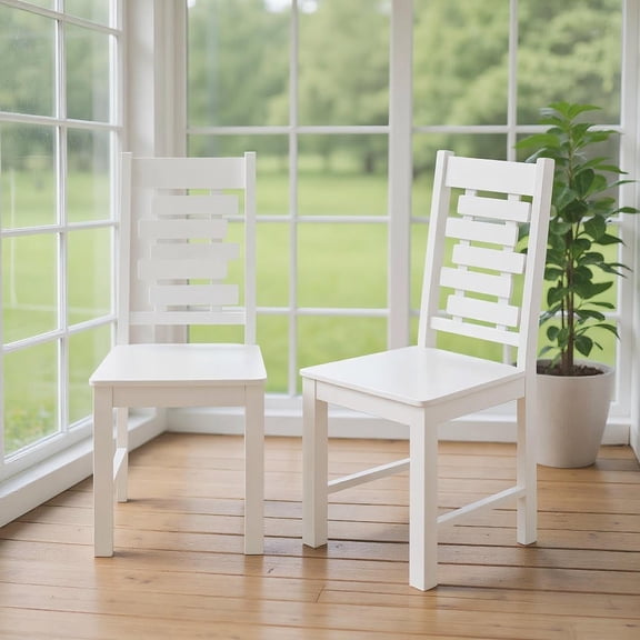 Resenkos Set of 2 Solid Rubberwood Kitchen Dining Chairs, White Finish