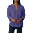 thumbnail image 2 of Delliss Women's 3/4 sleeve V Neck Cotton Linen Solid Color T-shirt Top S-2XL, 2 of 9