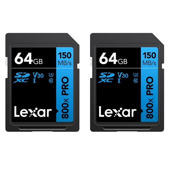 Lexar High-Performance 800x PRO BLUE Series 64GB SDXC Memory Card, 2 Pack
