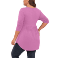 thumbnail image 2 of PINKSIR Plus Size Henley Shirts for Women V Neck Button Long Sleeve Flowy Tunic Tops Curved Hem Fall Red Bean Paste 4X, 2 of 8