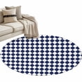 thumbnail image 2 of Navy Blue Diamond Plaid Round Living Room Rugs 3.3 ft, White Geometric Check Abstract Modern Washable Area Rug with Non-Slip Sturdy Edge Binding Round Front Door Mat Floor Carpet for Entryway, 2 of 9