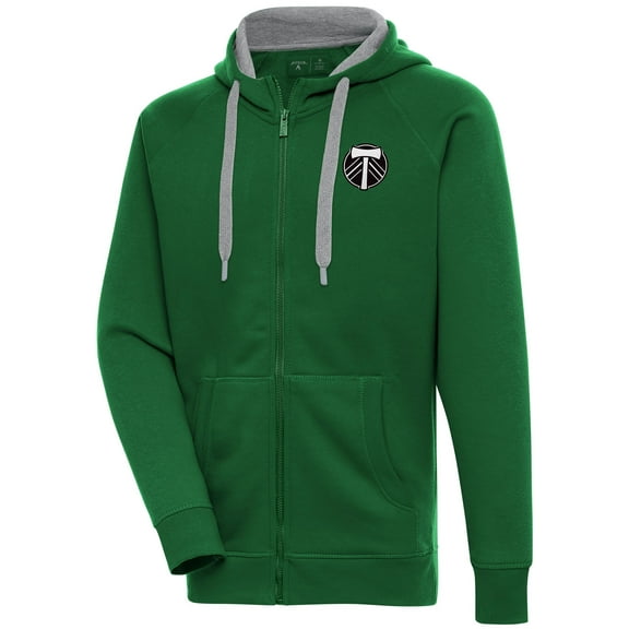 Men's Antigua  Green Portland Timbers Brushed Metallic Victory Raglan Full-Zip Hoodie