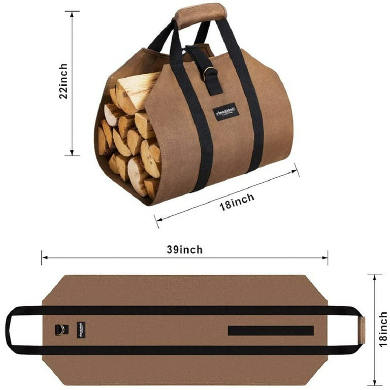 AMAGABELI GARDEN & HOME Large Canvas Log Tote Bag Carrier Indoor Fireplace  Firewood Holder Woodpile Rack Fire Wood Carriers Carrying For Outdoor