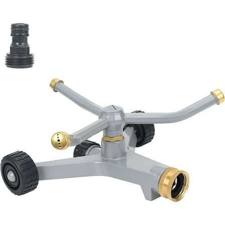 STYDDI Metal Rotating Water Sprinkler for Yard, Heavy Duty Metal 3-Arms Whirling 360 Degree Automatic Rotary Lawn Sprinkler with Wheeled Base for Small Lawn and Garden, Yard, Waters Up to 45 ft