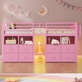thumbnail image 4 of Low Loft Bed Twin Size with 8 Storage Drawers, Metal Loft Bed with Bookcase and LED Lights, 14" H Safety Guardrail, Under-Bed Play Space, No Box Spring Needed, Pink, 4 of 9