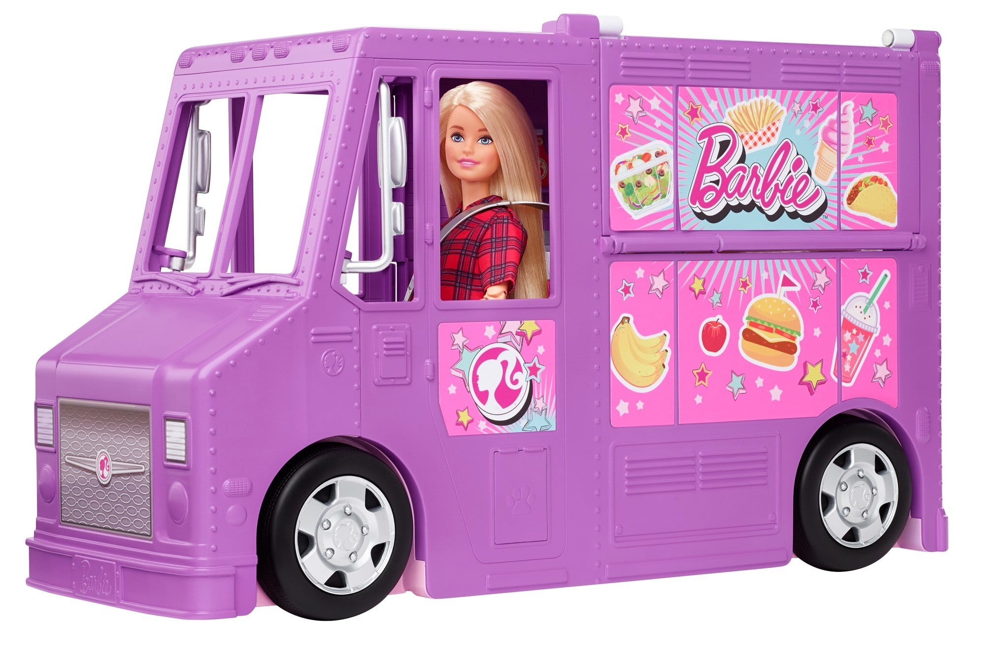 Realistic Play Pieces Kids Toy Barbie Food Truck With Multiple Play Areas w/ 30 