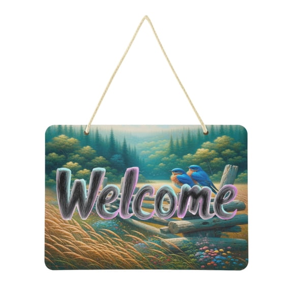 Welcome Sign for Front Door Farmhouse Wall Porch Fall Home Outside Indoor Christmas Decor 14"x10" PVC Bluebirds and Forests
