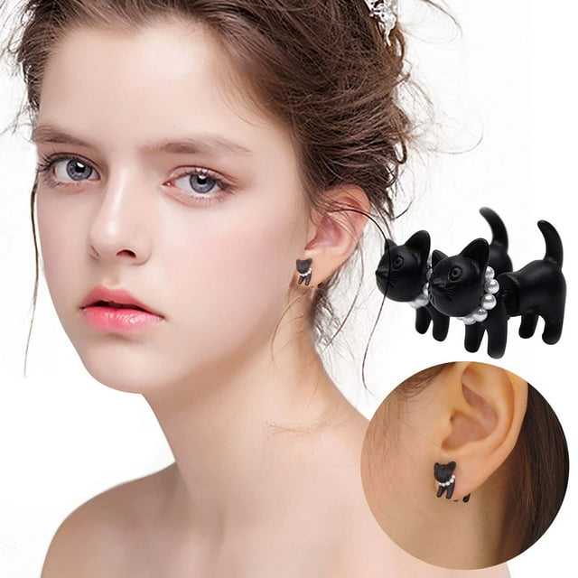 Petites Boucles d'Oreilles Léopard Perles Boucles d'Oreilles Piercing, PENDANE, Silicone, Noir