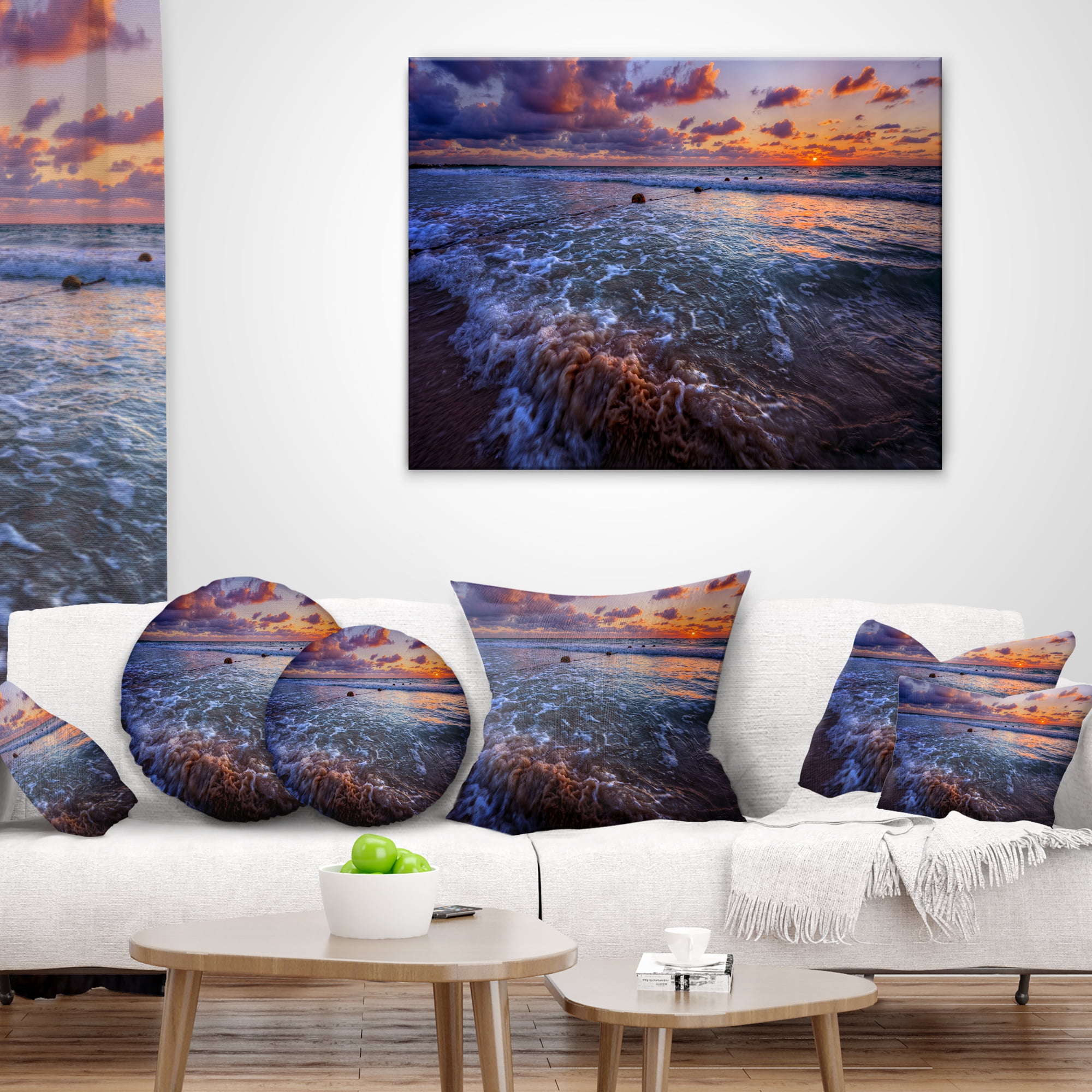 Designart Cloudy Sky and Stormy Waves - Seashore Throw Pillow - 16x16