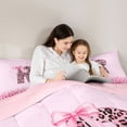 thumbnail image 4 of Castle Fairy Pink Leopard Bow Letter R Full Size Comforter Sets 3 Pieces for Girls,Kawaii Ribbon Bow Tie Bedding Sets,Pink Reversible, 4 of 6