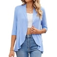 thumbnail image 2 of 3/4 Sleeve Cardigan for Women 2023 Trendy Summer Button Open Front Lightweight Kimono Cardigans Casual Cover Up Tops,Women's Basic 3/4 Sleeve Open Front Cropped Cardigan, 2 of 8