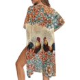 thumbnail image 5 of HELLHERO Rooster & Floral Mandala Bathing Suit Cover Up Loose Fit Polyester Quick Dry Long Kimono Swimsuit Cover Up, 5 of 6