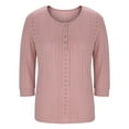 thumbnail image 4 of HomeDM 3/4 Sleeve Shirts for Women, Button Down Crew Neck Summer Casual Pullover Tops Solid Color - Pink/L, 4 of 7