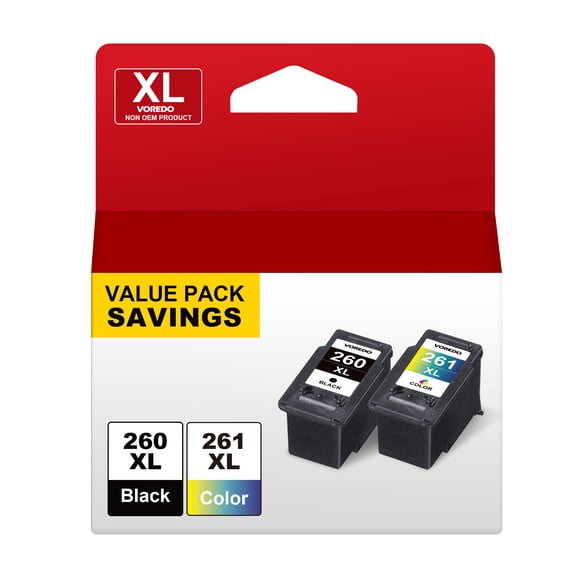 VOREDO 260XL and 261XL Ink Cartridges PG-260 XL CL-261 XL 260 261 Ink High Yield for TS4600 TS6420 TS6420a TR7020 TR7020a TS5320 Printer (1 Black, 1