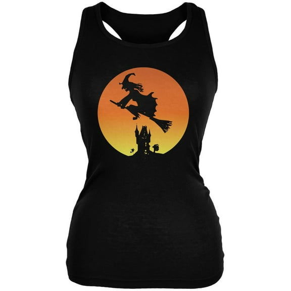 Halloween Witch Sunset Black Juniors Soft Tank Top - Medium