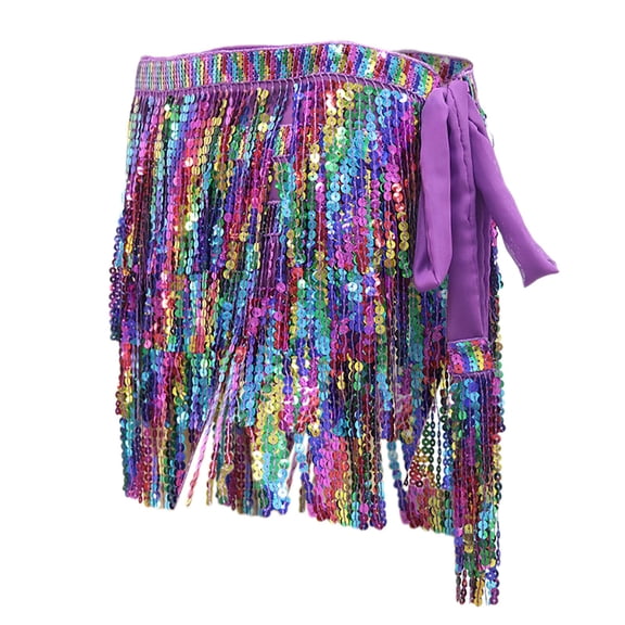 Bibifish Womens skirts carnival Colorful Tassel Fringe Hip skirts Belly Dance Costume Sparkly Sequin Wrap Skirts trendy Festival Performance Skirts