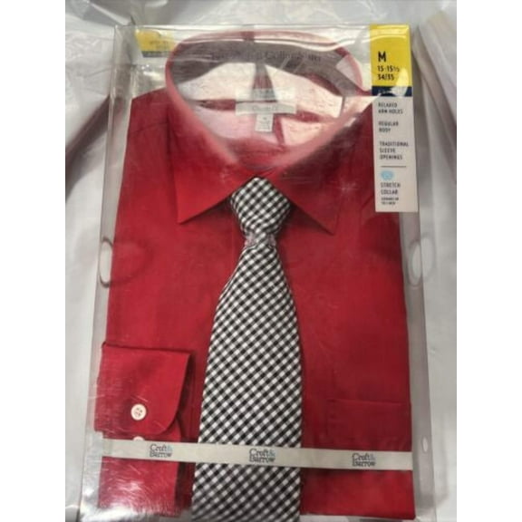 Croft  Barrow Red Dress Shirt  Tie Set, Classic Fit