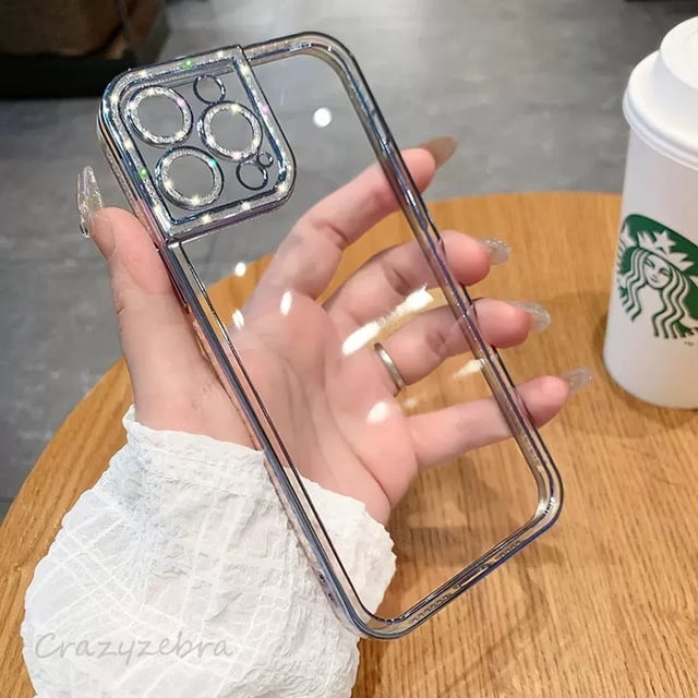 Funda De Silicona Suave Para IPhone 11 , 12 , 13 , Pro Max , 14 Plus , Con Purpurina De Diamante , Transparente Y