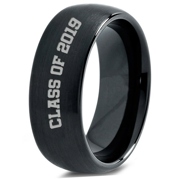 Tungsten Graduating Class Of 2019 Band Ring 8mm Men Women Comfort Fit Black Dome Brushed Polished