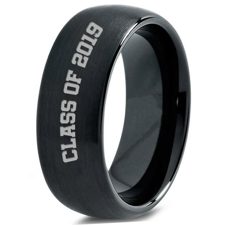 Tungsten Graduating Class Of 2019 Band Ring 8mm Men Women Comfort Fit Black Dome Brushed (Best Wedding Rings 2019)