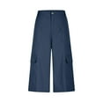 thumbnail image 6 of cocolona Womens Summer High Waist Wide Leg Capri Pants Fashion Multi-Pocket Button Cargo Pants Casual Loose Work Trousers, 6 of 8