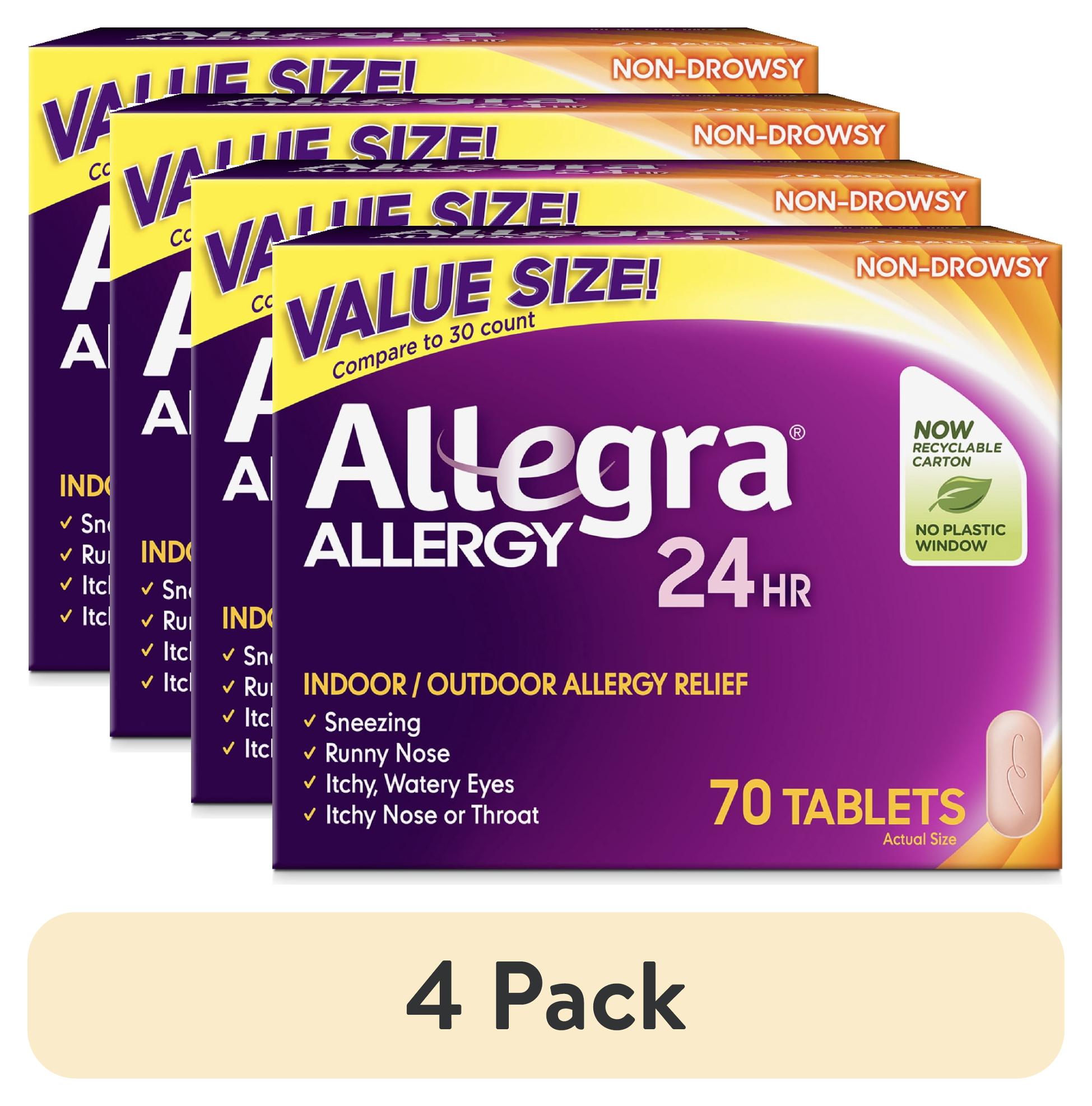 (4 pack) Allegra Adult 24-Hour Allergy Relief Tablets, Non-Drowsy Indoor and Outdoor Allergy Medicine, 180 mg Fexofenadine HCI Antihistamine Pill, 70-Count