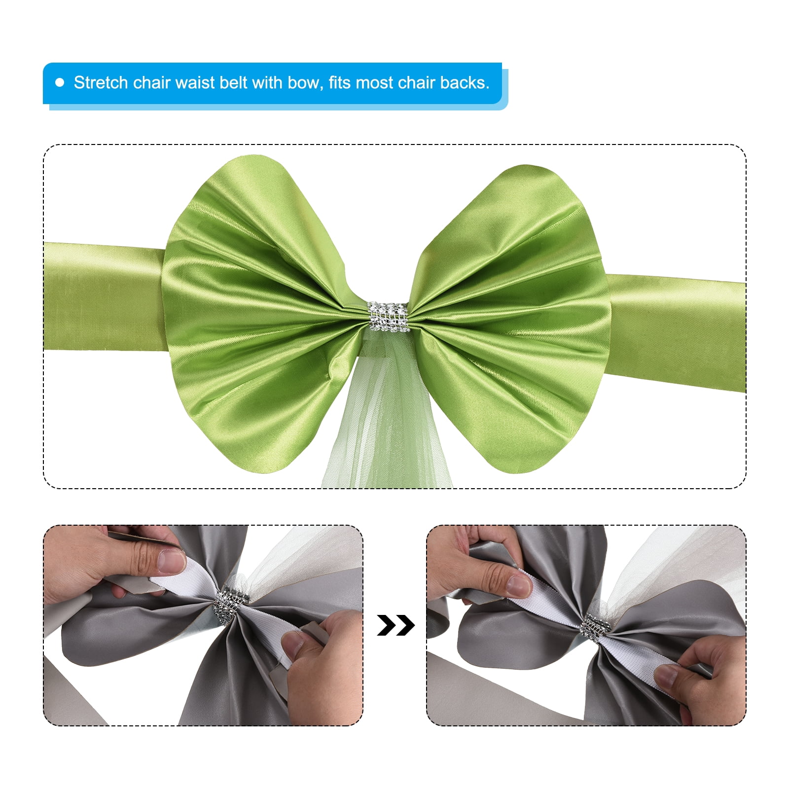 Unique Bargains Stretch Satin Chair Sashes Bows Chair Bands Decoration with Mesh Yarn 12 Green