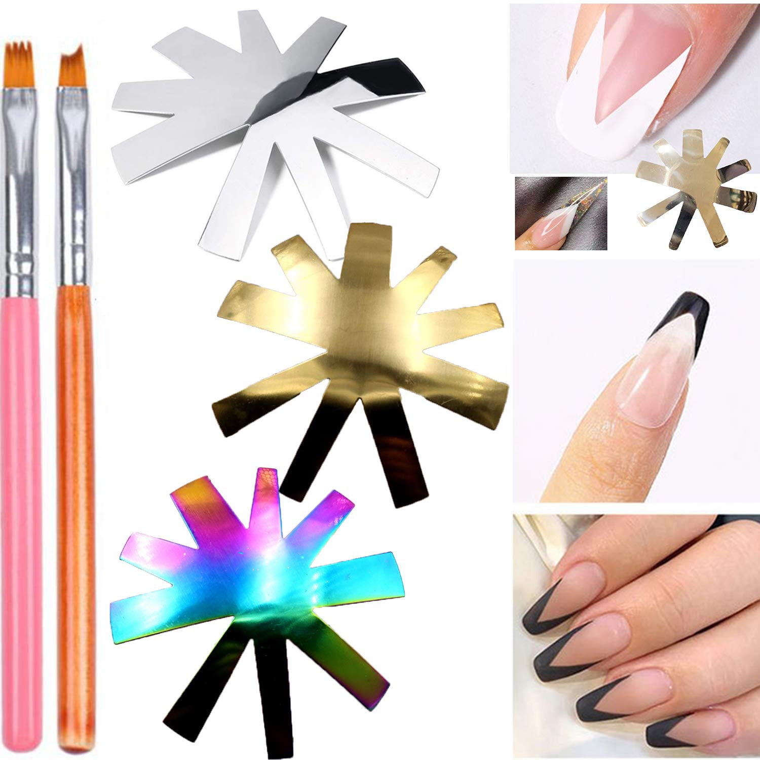 3 Pieces Almond Shape French Smile Cut V Line Cutter Tools Stainless Steel Nail Manicure Edge Trimmer Templates With 2 Pieces Nail French Tip Brushes For Diy Acrylic Nail Art Walmart Com