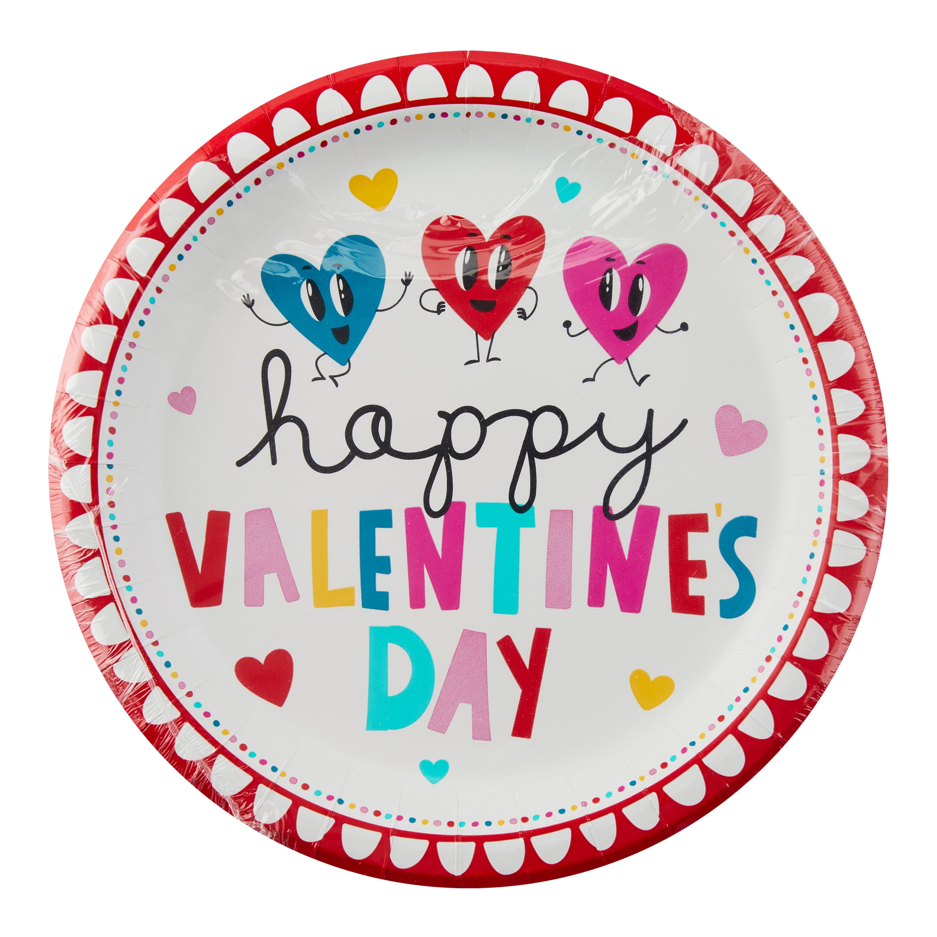 Unique Smiling Hearts Valentine’s Day Paper Cake Plates – 8 Disposable Dessert Plates, 7 Inches