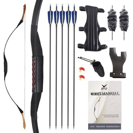 50lbs One Piece Traditional Bow - 50 Handmade Wooden Bow Fast Precision Shooting Traditional Recurve Bow and Arrow Set for Adult & Archers Right Left Hand Archery Horse Long Bow$$Other