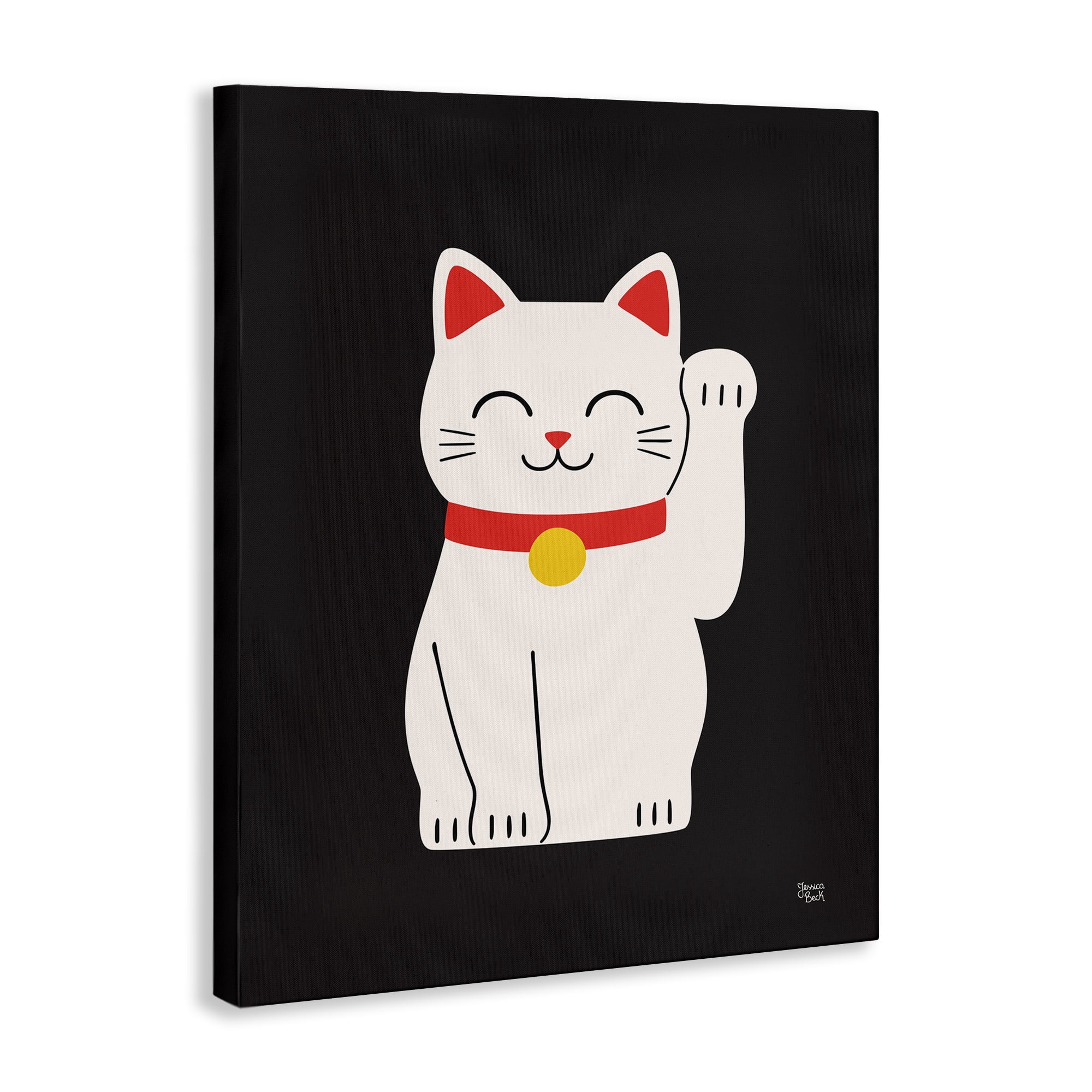 Stupell Industries Maneki Neko Lucky Cat Animals Painting Wrapped Canvas Art Print Wall Art, 24 x 30