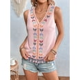thumbnail image 4 of Deliqiba Women'S Casual Sleeveless V Neck Embroidered Graphic Print Tank Top Boho Tassel Hem Tops Pink XXL, 4 of 7