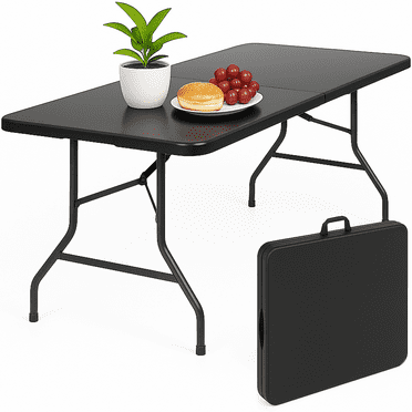 SUGIFT 6 ft Rectangular Black Plastic Folding Table