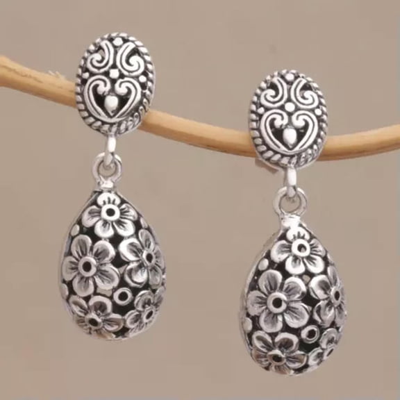 HOOUN Vintage 925 Silver Ear Hook Earrings Flower Women Wedding Drop Dangle Jewelry-2#Teardrop Flower