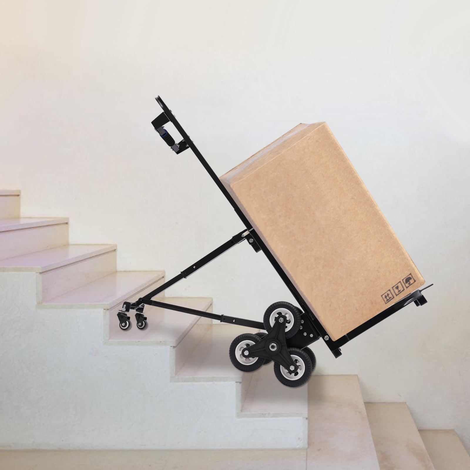 Hand Truck Dolly – Stair Climbing Cart, Stair Climber Cart 460 Lb Capacity All Terrain Stair Dolly Heavy Duty with Telescoping Handle and 6+2 Wheels (Black) Hand Truck Climbing Rope