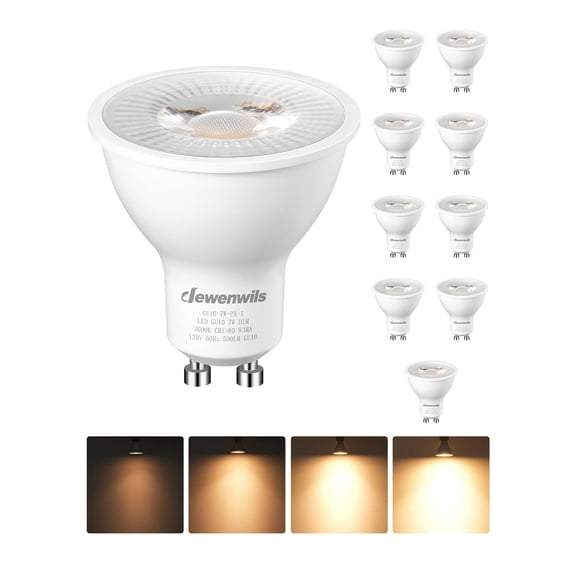 DEWENWILS Dimmable GU10 LED Bulb,3000K Warm White, 7W Equivalent 50W Halogen, 500LM, Track Lighting Bulbs,UL Listed,10-Pack