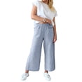thumbnail image 1 of Las mujeres de pierna recta ancha pantalones de rayas de cintura elástica suelta ajuste cómodo pantalones casuales, 1 of 6