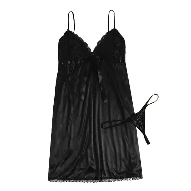 Gibobby Lencería para mujer sexy tangas Conjunto de ropa interior Talla de Mujer con cuello en V S-3XL Plus Lencería con tanga Camisón Íntimos(Negro, 3XL)