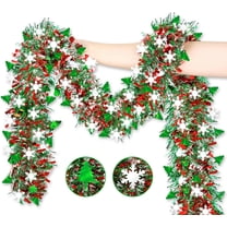 Vorkoi 33 FT Christmas Tinsel Garland with Snowflake Christmas Tree, Shiny Metallic Twist Garland Christmas Garland for Home Tree Mantle Indoor Outdoor Holiday Christmas Party Decor
