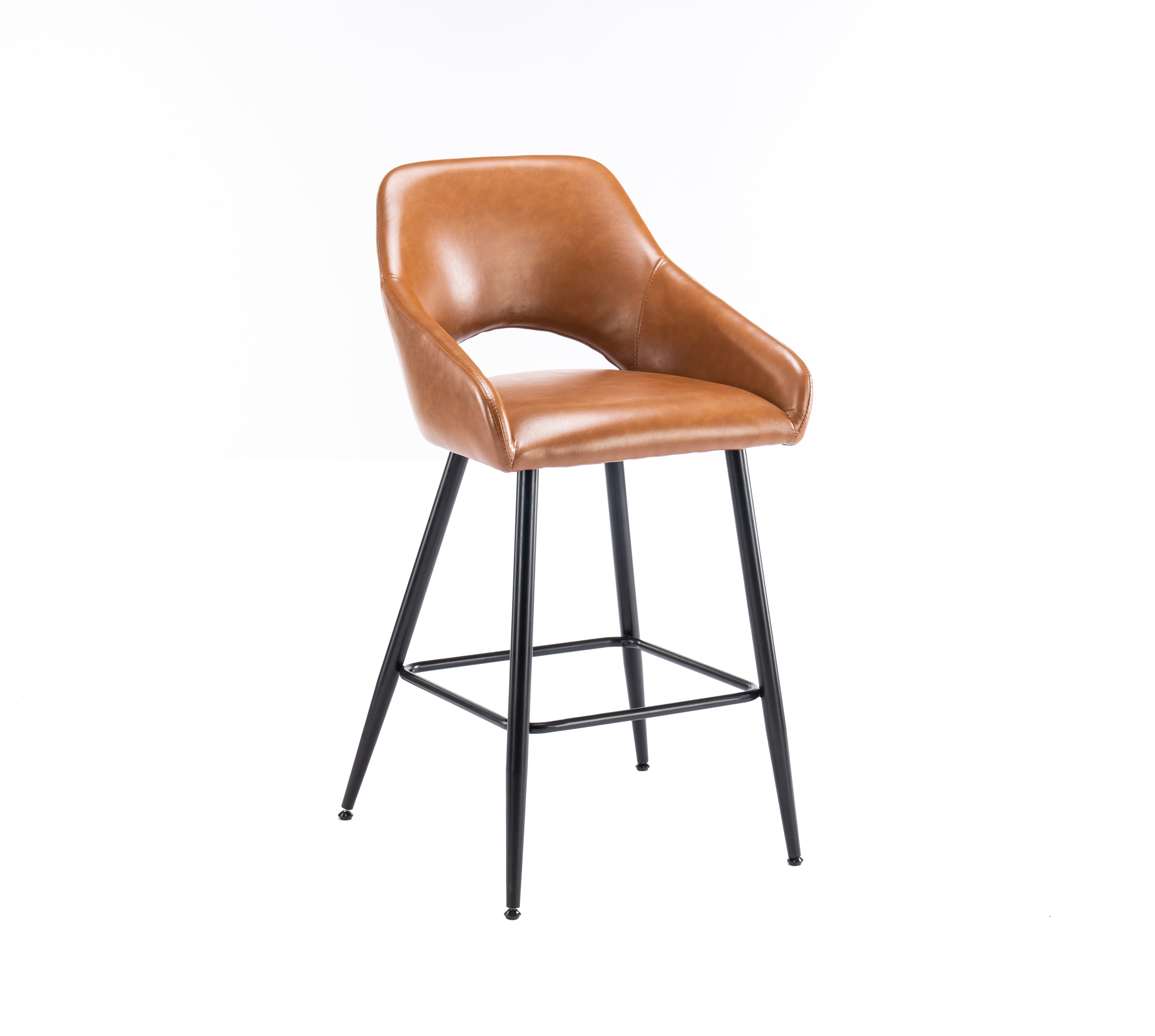 Mainstays Barstool Brown PU Leather Black Legs, 2 Pack