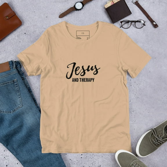 Jesus and Therapy Cotton Shirt (Tan, S)
