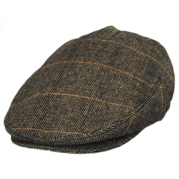 Croydon Herringbone Plaid Wool Blend Ivy Cap - S - Tan