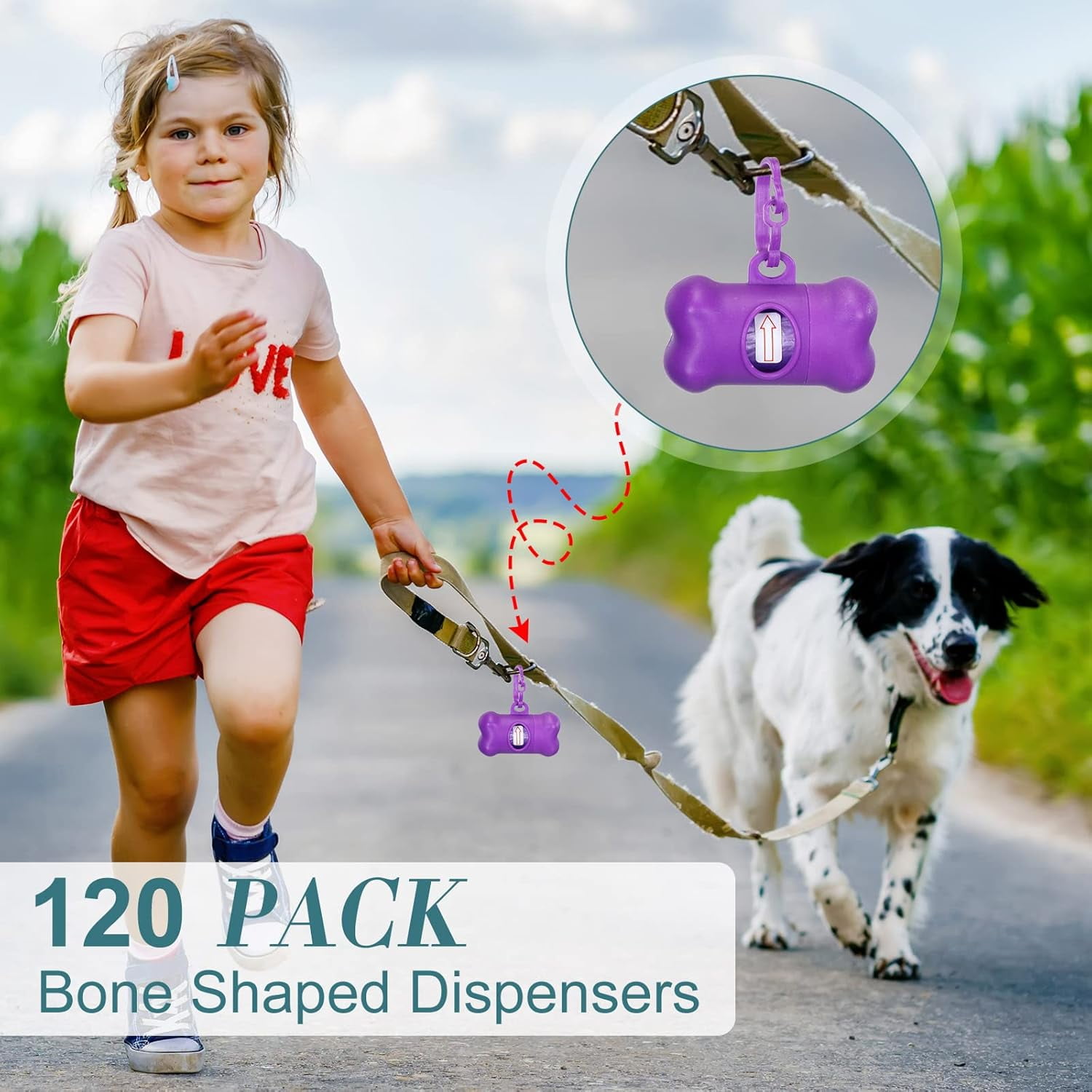 120 Pcs Bone Shaped Dog Poop Bag Dispensers with Disposal Small Dog Waste Bag Holder with Hook for Pet Puppy Walking Hiking Camping, 8 Colors