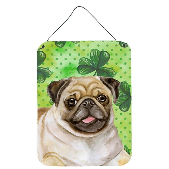 Carolines Treasures BB9892DS1216 Fawn Pug St Patricks Wall or Door Hanging Prints Green 12WX16H multicolor