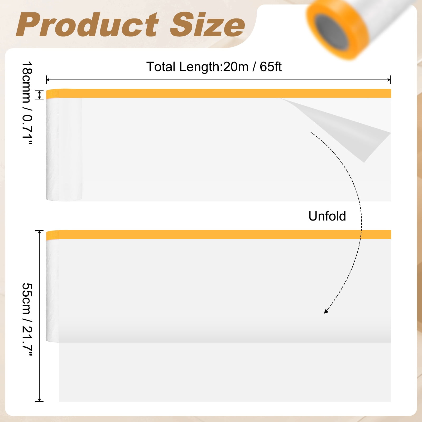 Uxcell 3pcs Pre-Taped Masking Film 21.7"x65ft Adhesive Tape and Drape Painters Plastic Drop Cloth Film with Tapes Plastic Sheeting for Automotive Painting Covering, Clear